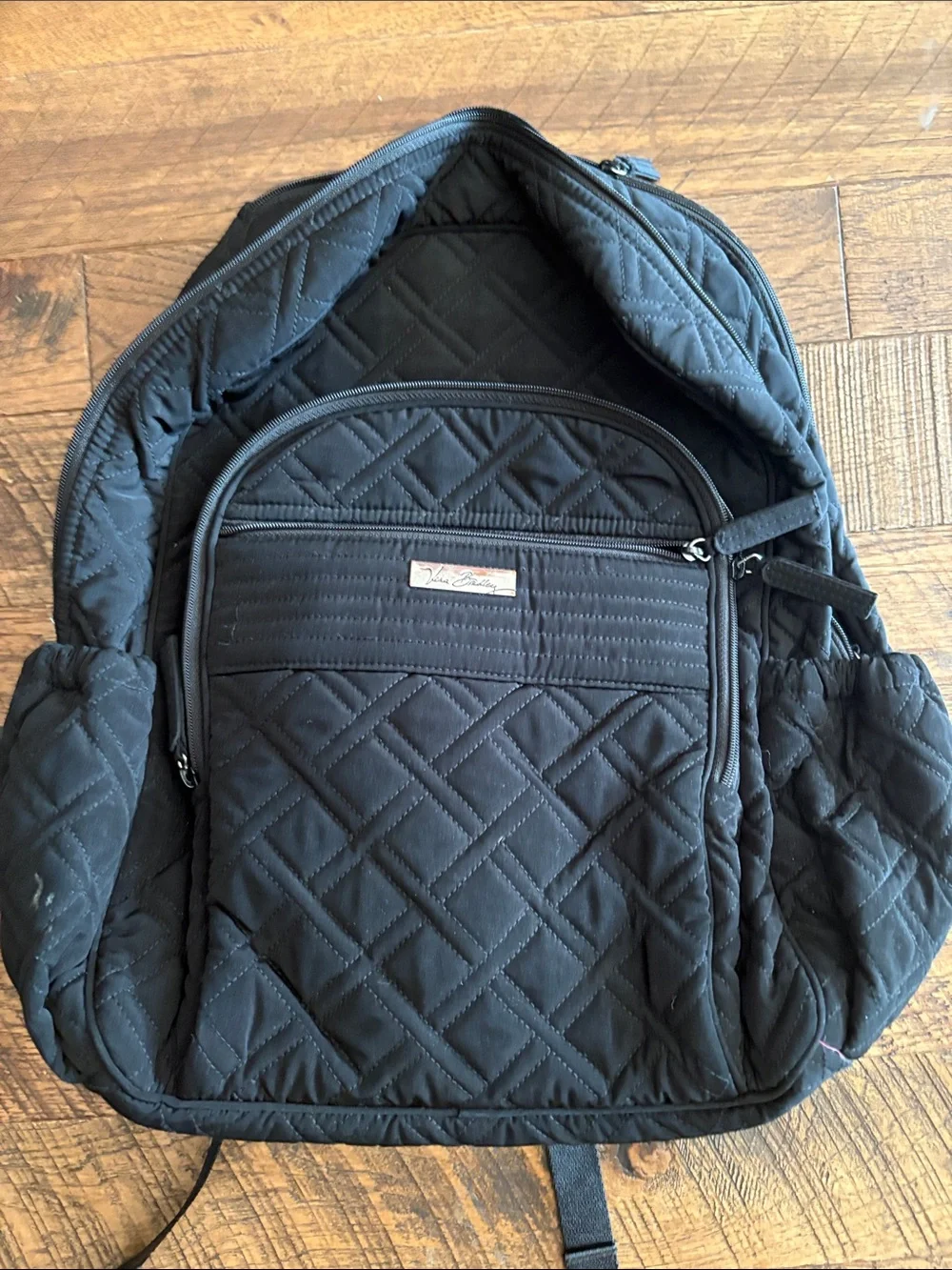 Vera Bradley Quilted Black Backpack with Front Pocket